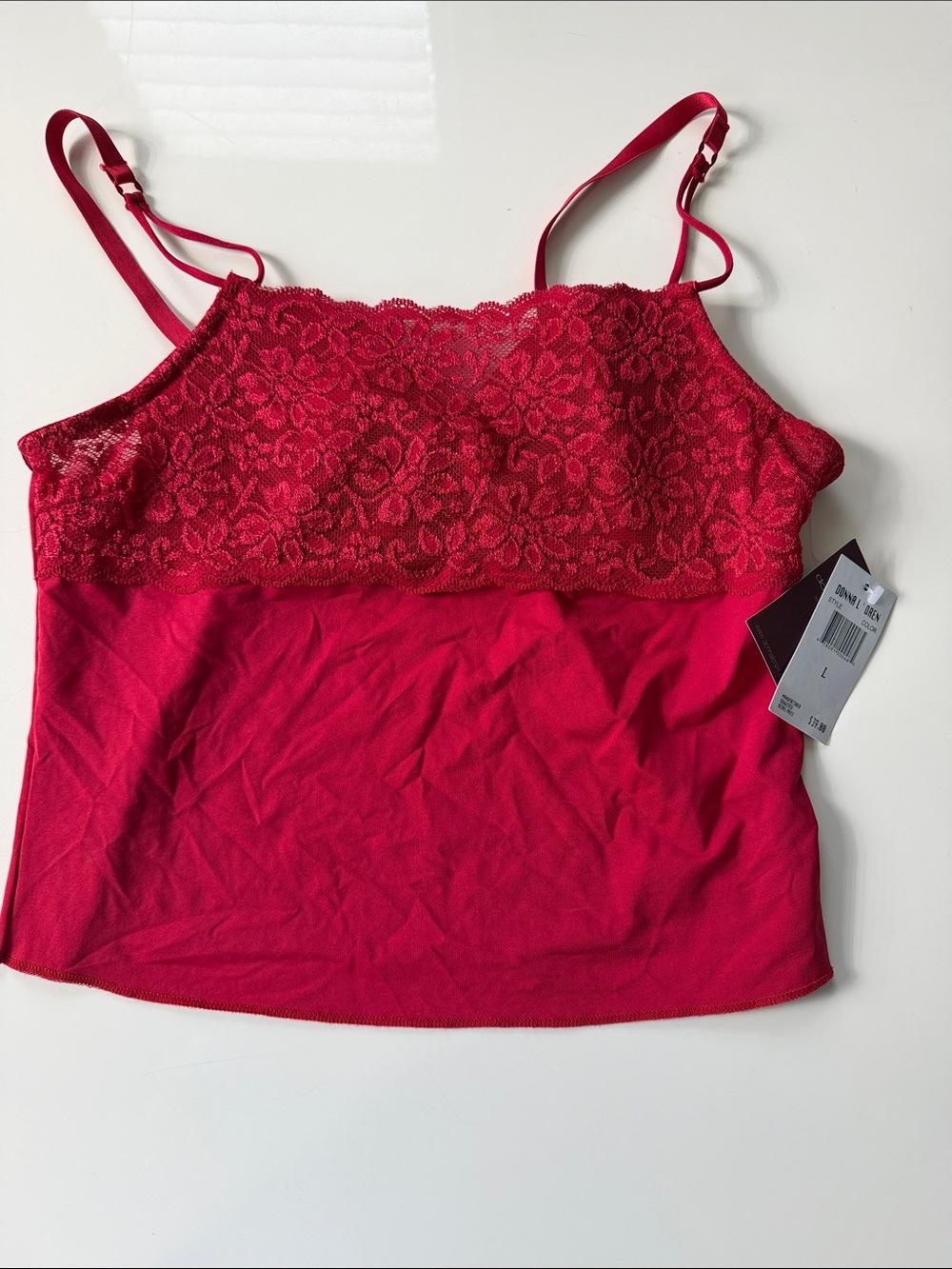 Lace-Trim Camisole Chemise Top - Red - Picture 4 of 6